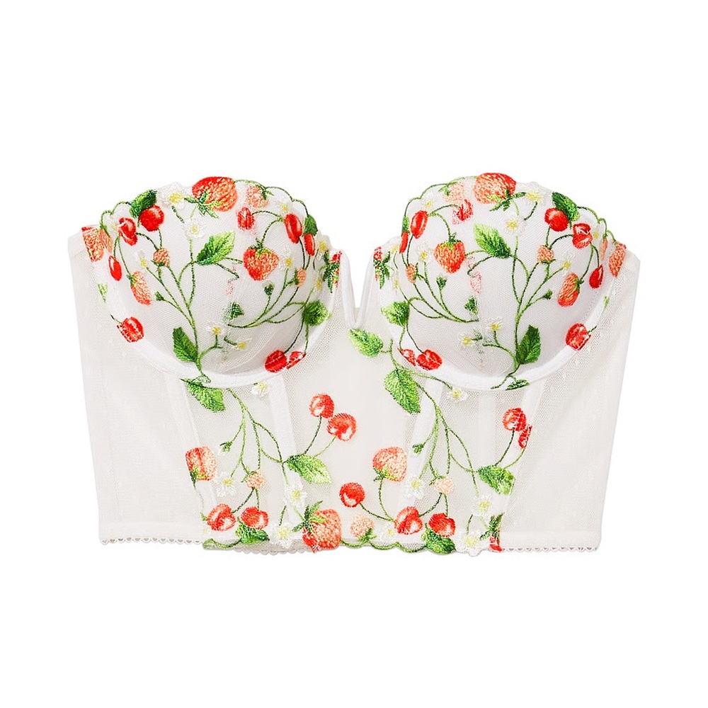 Victoria’s Secret Strawberry Floral Embroidered Bustier Corset Top 32B Coquette - Picture 3 of 11